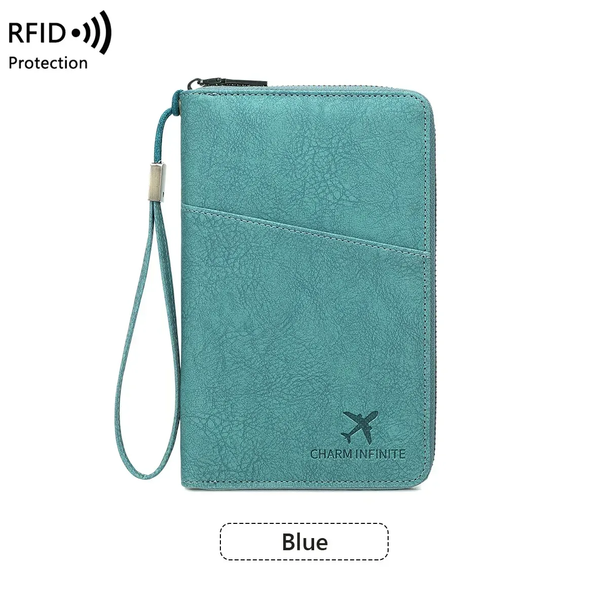 sac de passeport bloquant rfid avec porte-documents de voyage à longue fermeture éclair, portefeuille de rangement de billets multifonctionnel pour plusieurs passeports