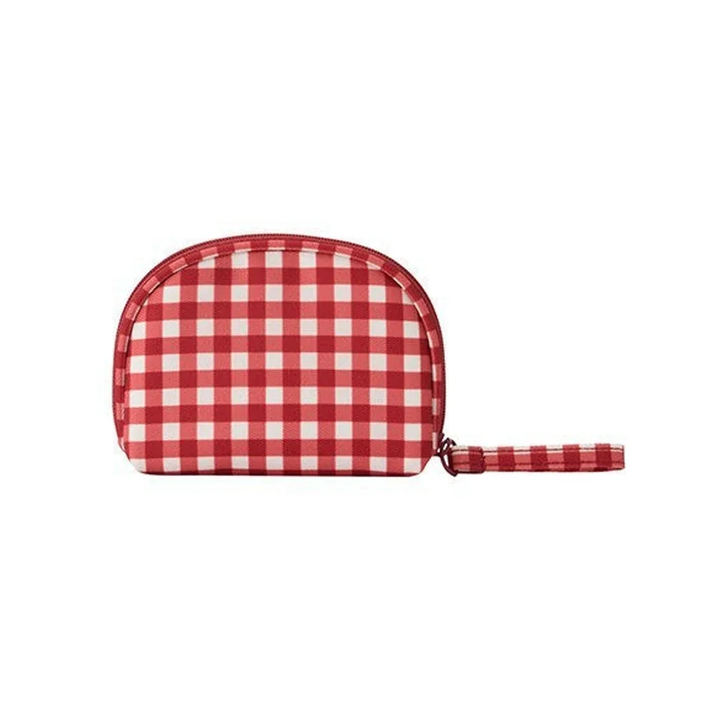 mini trousse de toilette rétro à carreaux rouges, légère et portable avec sangle de poignet et poignée, grande capacité avec fermeture à glissière, adaptée pour la salle de sport et l'usage quotidien
