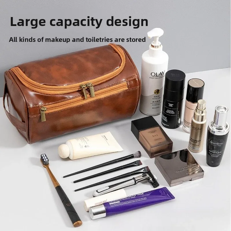 sac à cosmétiques rétro en pu, grande capacité, imperméable, pochette de rangement pour maquillage 3d pour les voyages et les affaires