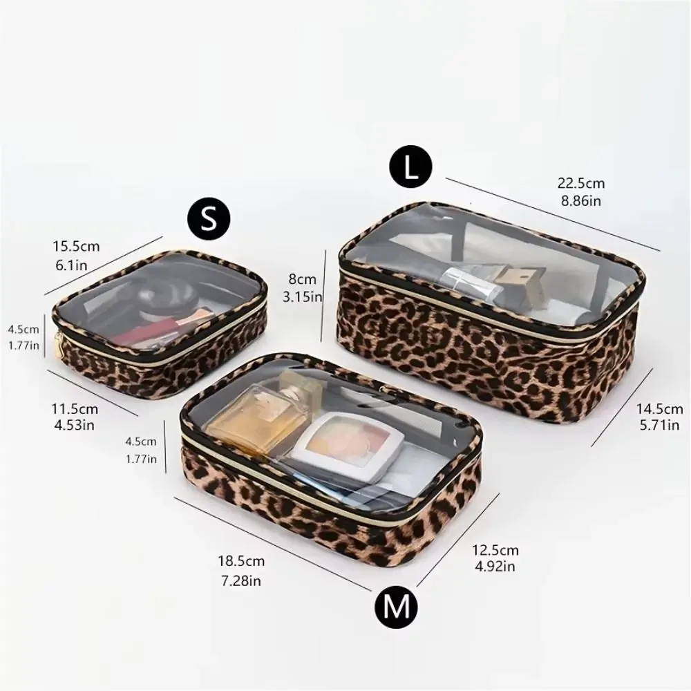 sac de maquillage imprimé léopard, sac à cosmétiques de voyage transparent et étanche avec fermeture éclair, sac de rangement de grande capacité