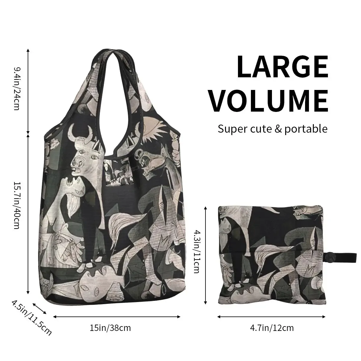 personnalisé drôle espagne pablo picasso guernica shopping sac fourre-tout portable épicerie shopper sac à bandoulière
