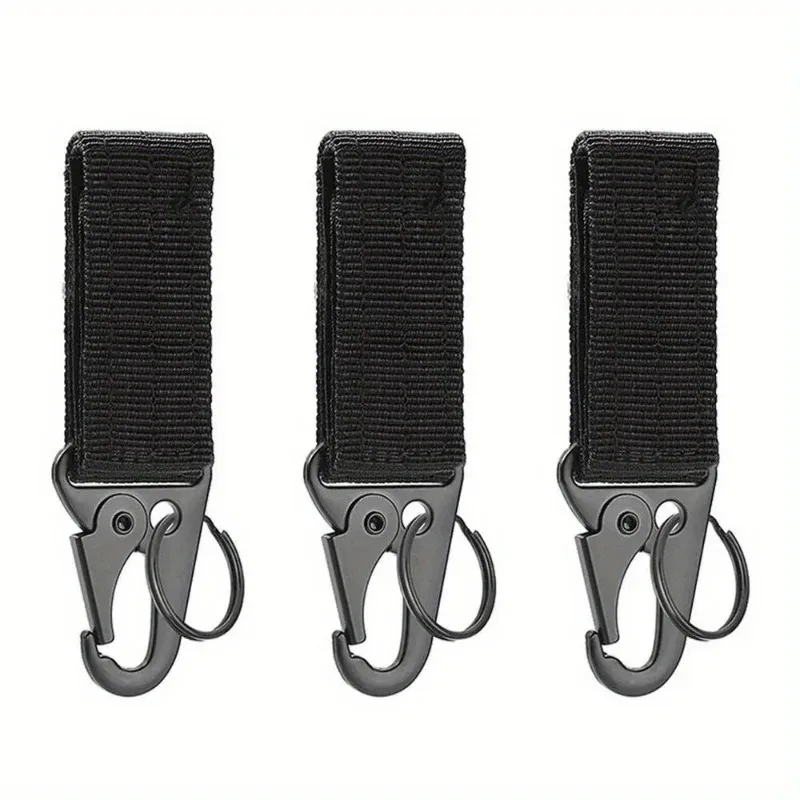 lot de 3 mousquetons tactiques edc pour extérieur, porte-clés en sangle de nylon, support de clés, crochet de ceinture pour sac à dos de camping, boucle de suspension, clip multifonction