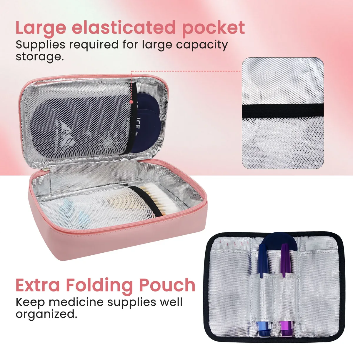 organisateur de voyage rose pâle pour fournitures diabétiques pour femmes, sac de rangement portable pour insuline, sac uniquement