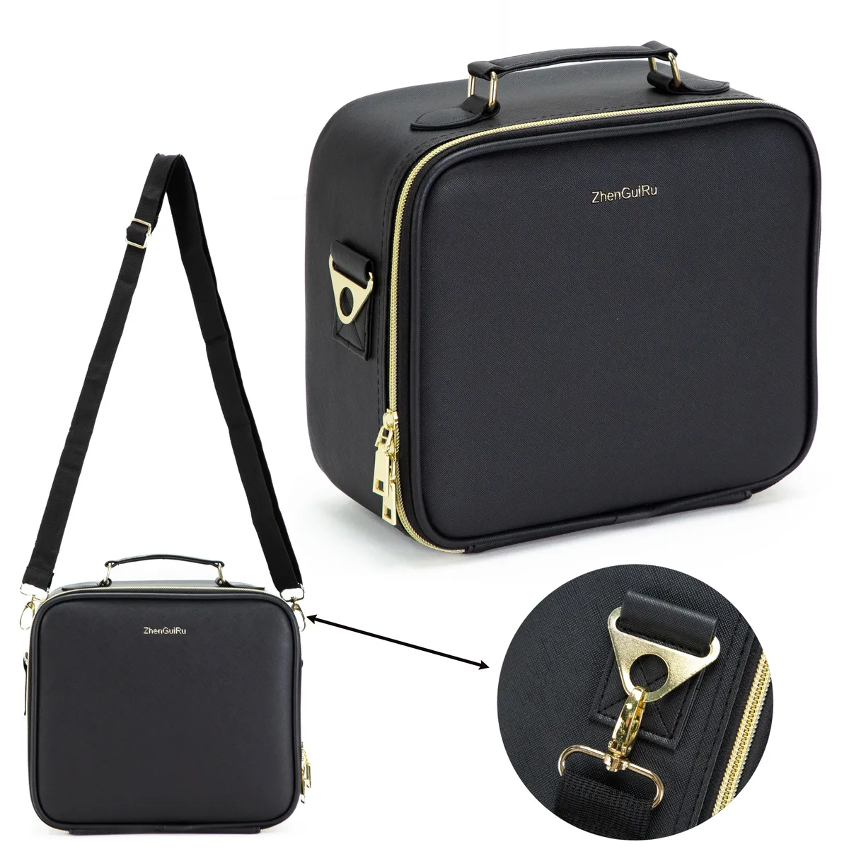 trousse de maquillage led intelligente avec miroir pour femme, grande capacité, compartiments, étanche, cuir pu, étui à cosmétiques de voyage, nouveau, 2024