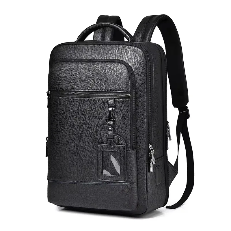 sac à dos pour ordinateur portable 15.6 pouces pour hommes, sacoche en cuir pu, chargeur usb, sac à dos de direction, porte-documents, bureau, voyage, sac à bandoulière d'affaires