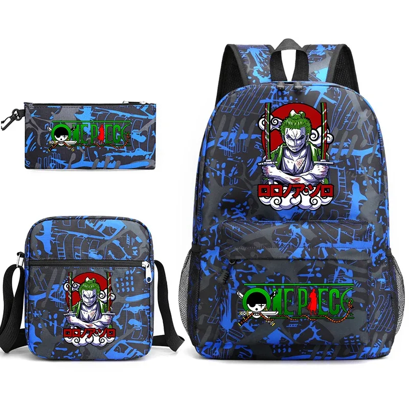 ensemble de sacs à dos pour étudiants imprimés one piece zoro, avec sac à bandoulière et trousse à crayons, pour enfants et adolescents, pour l'école, les voyages, légers
