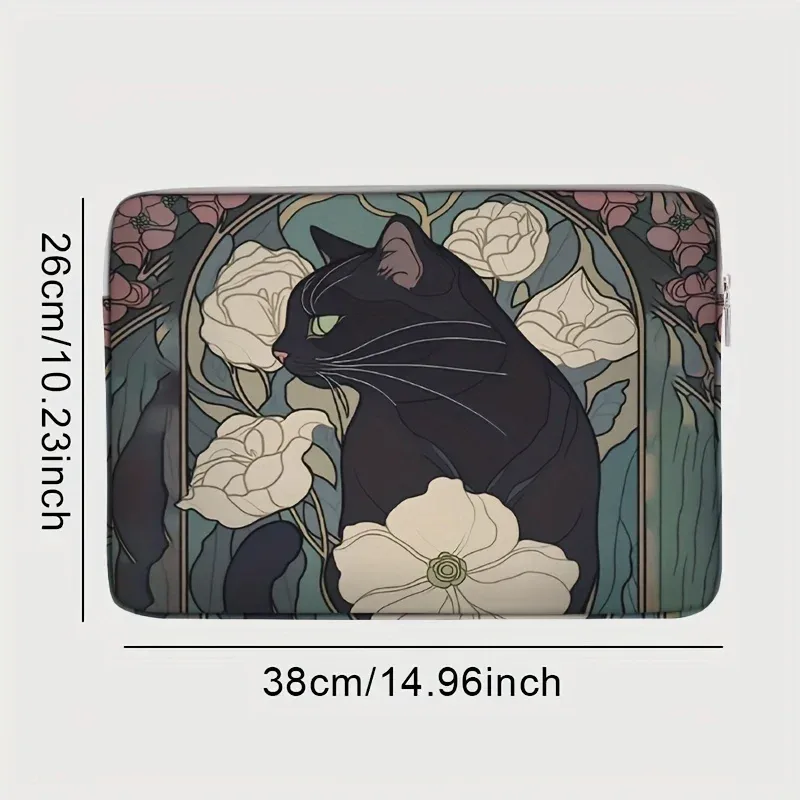 1 pièce, deux styles, sac pour ordinateur portable imprimé motif camélia et chat noir, housse souple en tissu pour ordinateur portable, convient aux ordinateurs portables de 14 pouces