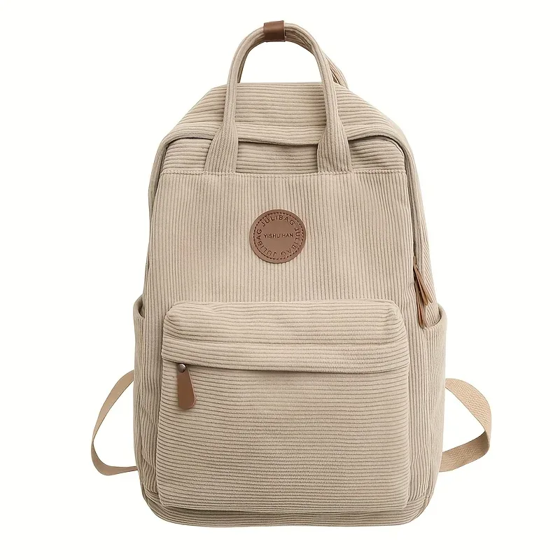 sac à dos décontracté en velours côtelé pour adolescents, compartiment pour ordinateur portable 14 pouces, sac pour lycée et université avec poche zippée, sacs à dos pour l'école