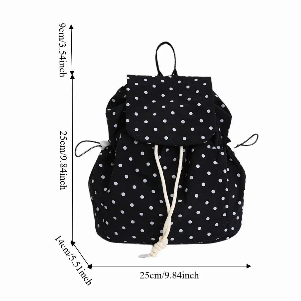 sac à dos à pois à plusieurs poches, sac à dos polyvalent en tissu à cordon de serrage, sac à dos léger coréen pour étudiants