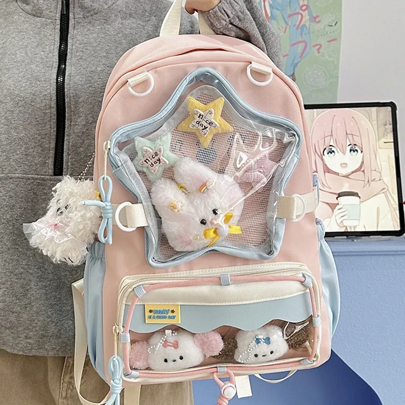 Sac à dos transparent Star pour femme, sac à dos d'étudiante, sac Ita, grande capacité, sacs mignons, portables et légers pour femme