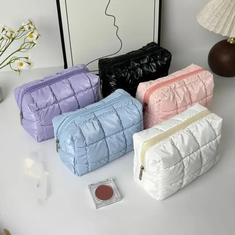grande trousse de toilette zippée, mignonne, en coton doux, matelassée, pour femmes