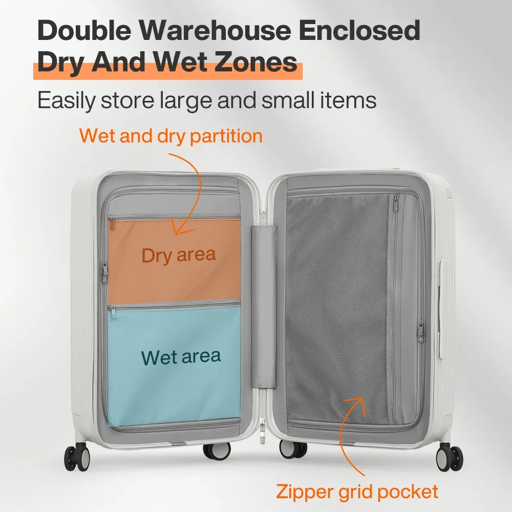 réi-valise à roulettes de voyage à poignée large, bagage rigide pc, valise tournante de grande capacité avec serrure tsa, 20 po