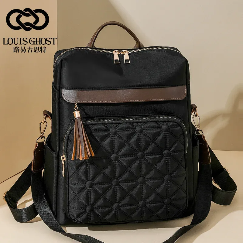 sac à dos matelassé brodé pour femmes, nouveau style coréen, polyvalent, grande capacité, résistant à l'eau, sacs à bandoulière en cuir, 2024