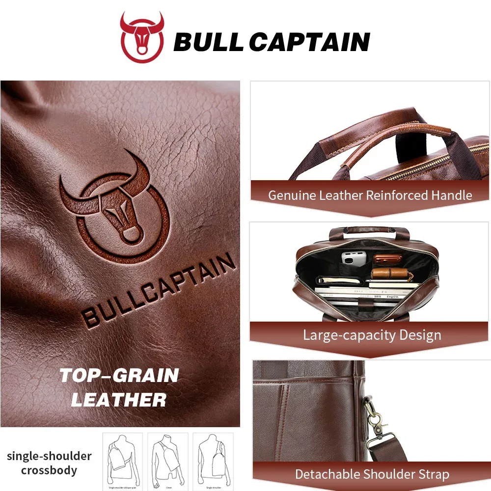 sac à main pour homme bullcaptain, sacoche en cuir de première qualité, sacoche pour ordinateur portable artisanale avec plusieurs compartiments, sac à bandoulière pour affaires