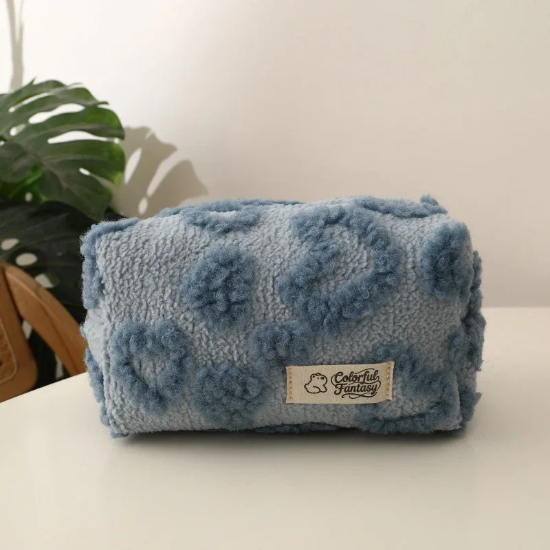 trousse de maquillage en peluche en forme de cœur, sac de rangement de voyage doux et portable, trousse à crayons pour étudiants