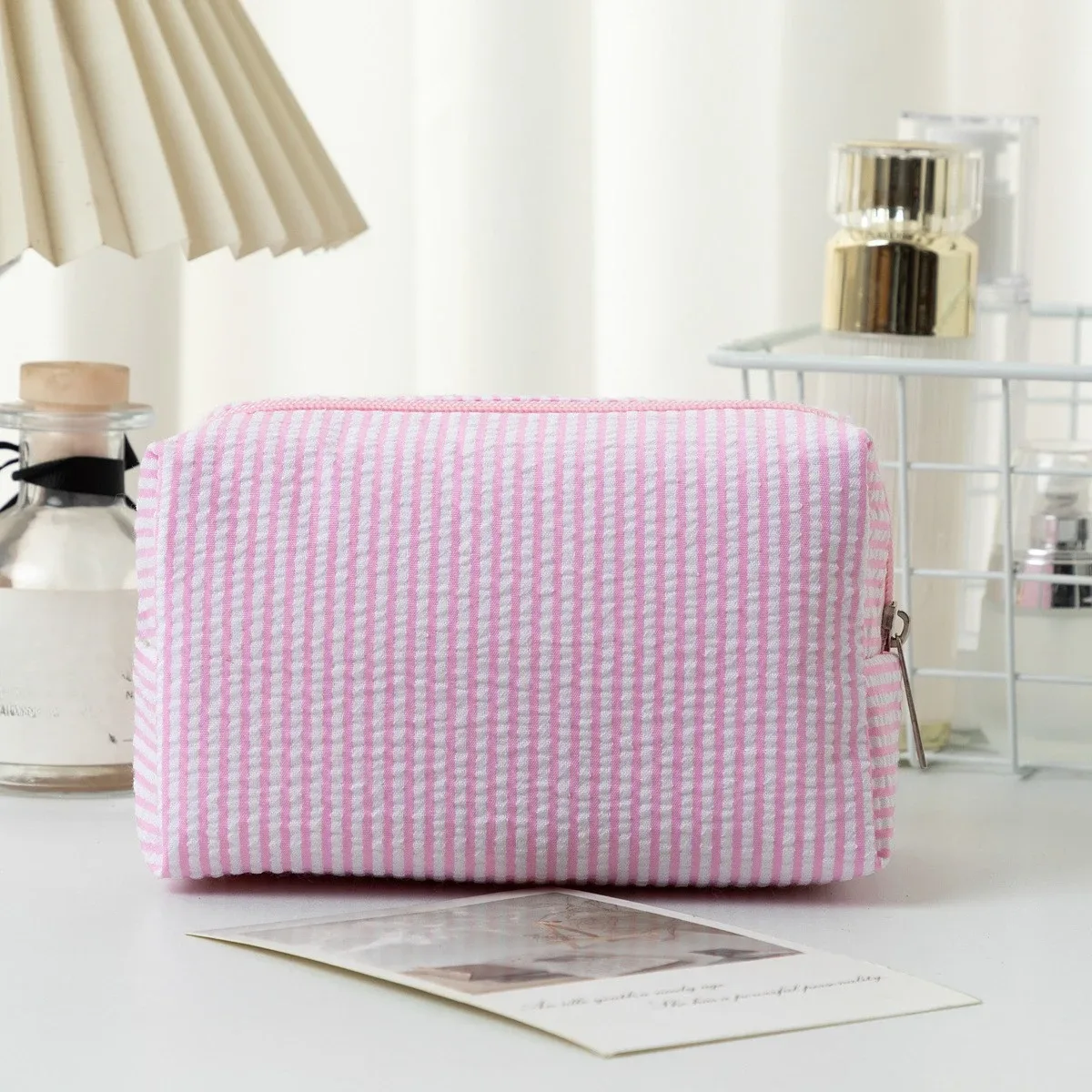 sac à cosmétiques rayé pour femmes, organisateur de maquillage de voyage à la mode, pochette de toilette portable à fermeture éclair pour filles