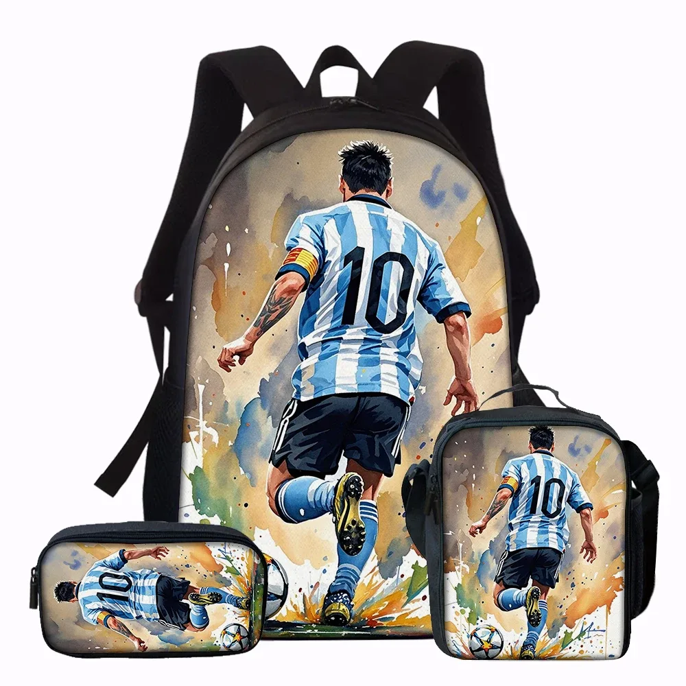 sac à dos imprimé flamme de football, léger, grande capacité, pour l'école, le voyage, avec sac à bandoulière, sac à crayons, cadeau, 3 pièces