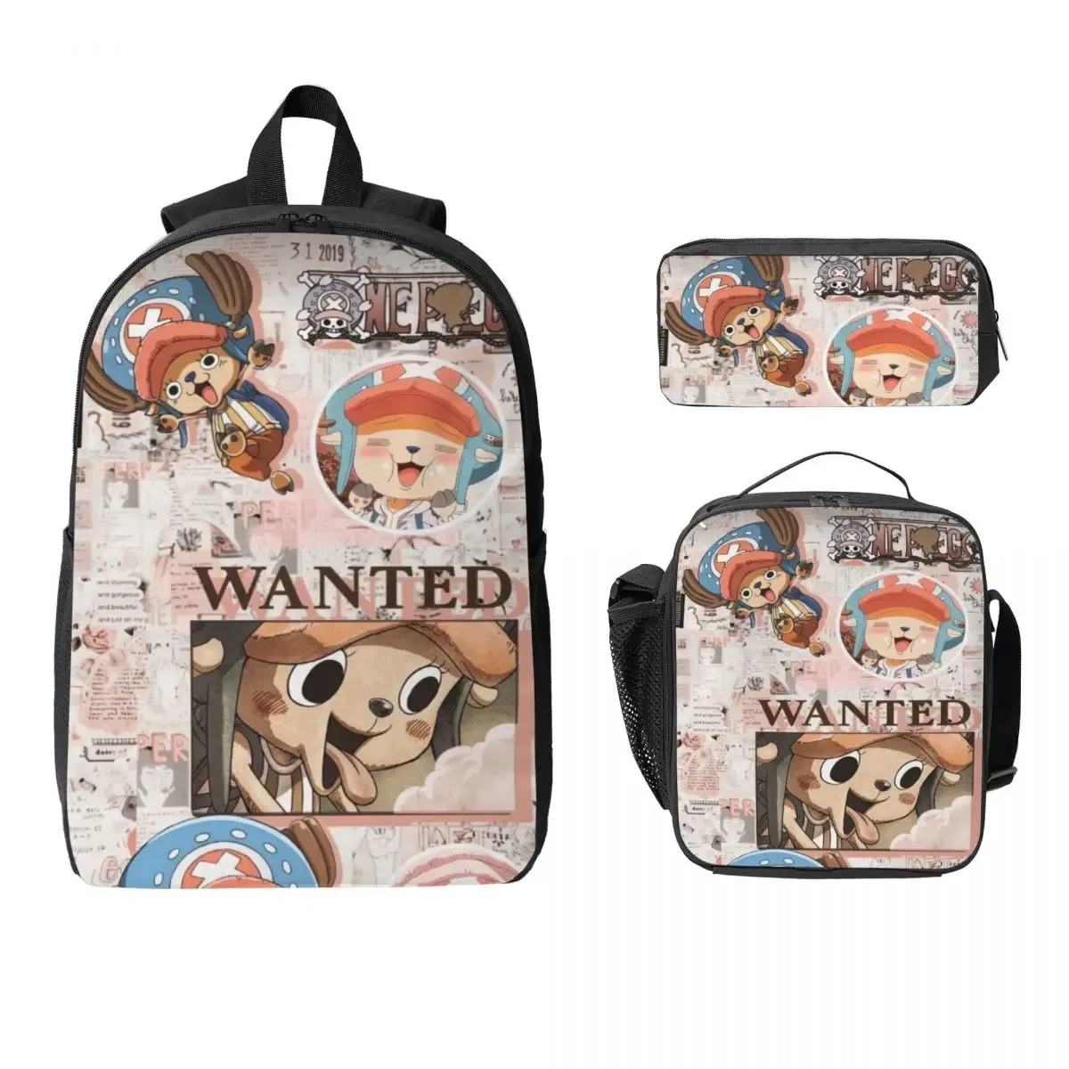 ensemble de 3 sacs à dos luffy one piece pour enfants, avec trousse à crayons, sac à livres et boîte à lunch pour les élèves.