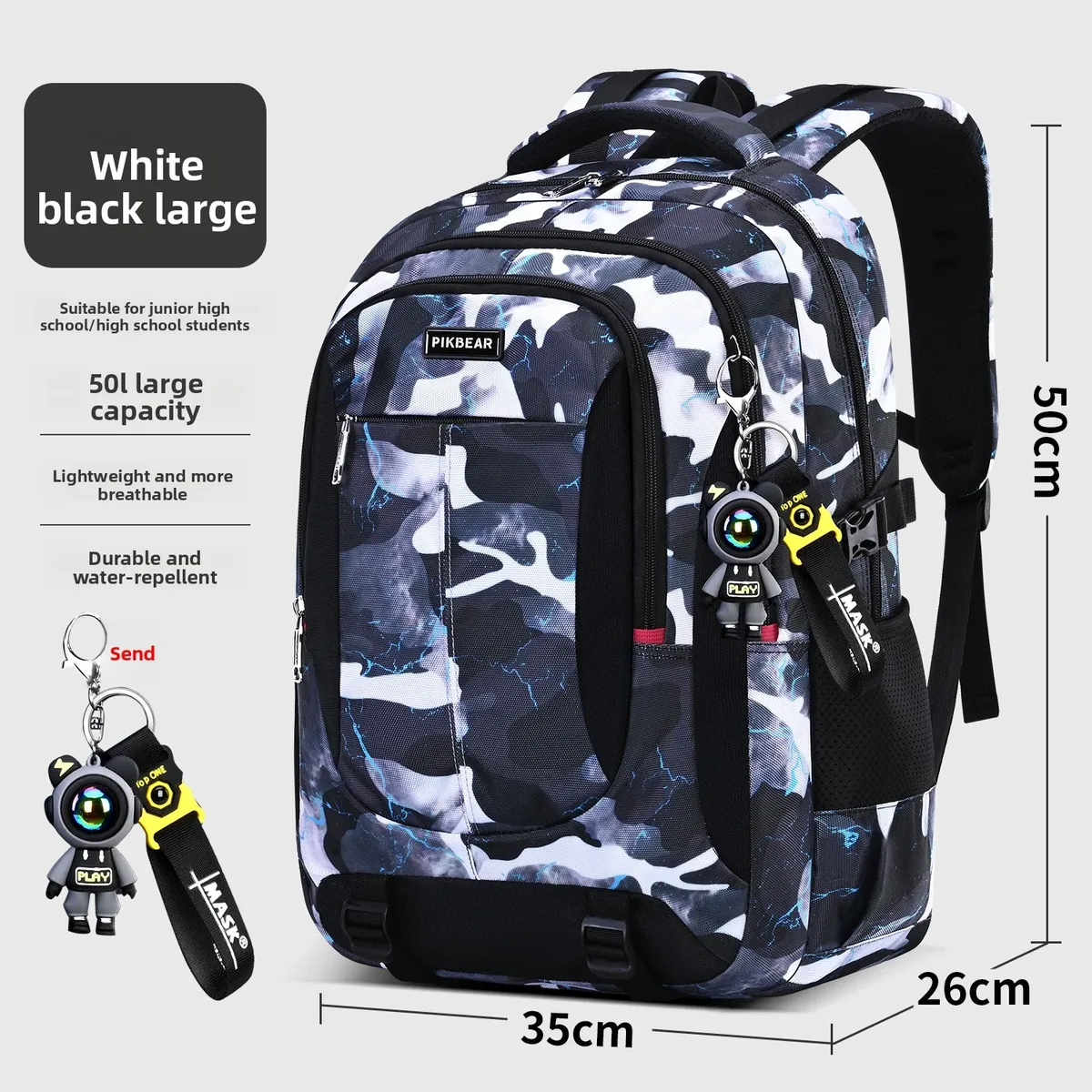 sac à dos camouflage avec pendentif astronaute pour hommes, sac à dos pour ordinateur portable, sacs à dos primaires pour adolescents, sacs d'école orthopédiques pour étudiants