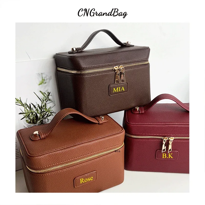 trousse de toilette de voyage personnalisable en cuir grainé pour femme, organisateur de maquillage portable suspendable, trousse de toilette cosmétique pour femme
