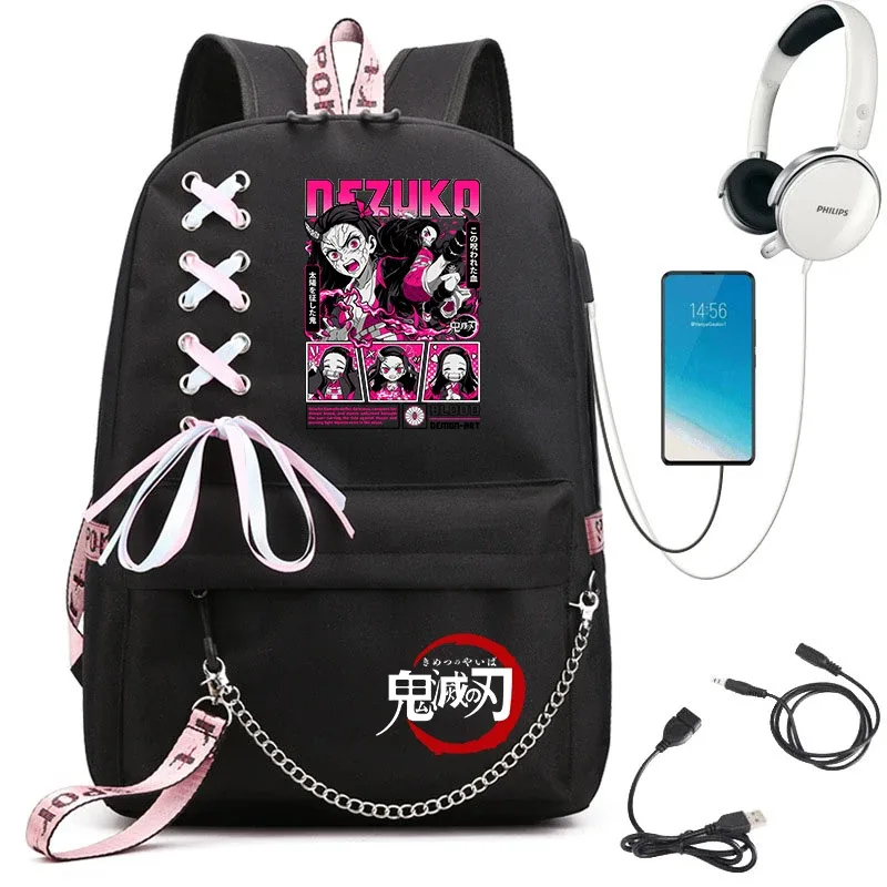 sac à dos imprimé demon slayer anime pour filles, sac à dos d'école décontracté, sac à dos de voyage léger pour adolescents
