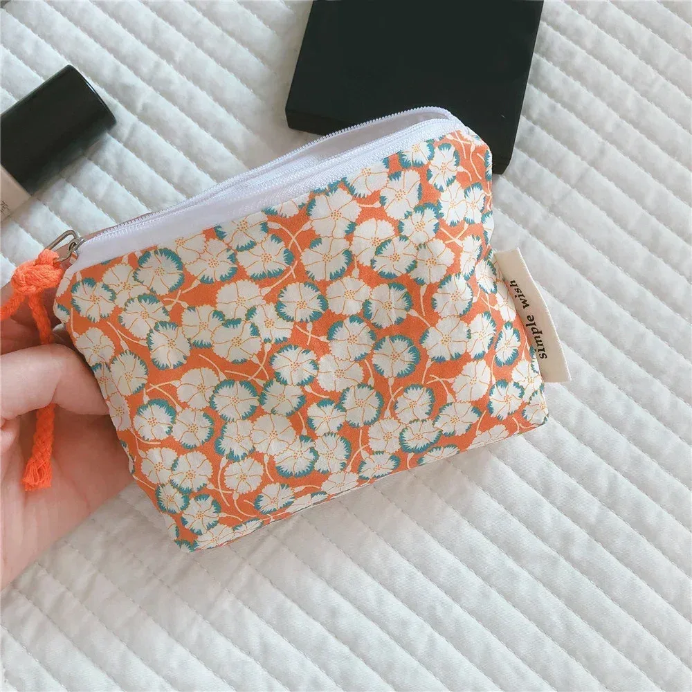 petit sac de maquillage cosmétique, mini sacs de rangement floraux en coton pour femmes, étui de maquillage pour rouge à lèvres, petit porte-monnaie pour enfants, pochette pour pièces de monnaie
