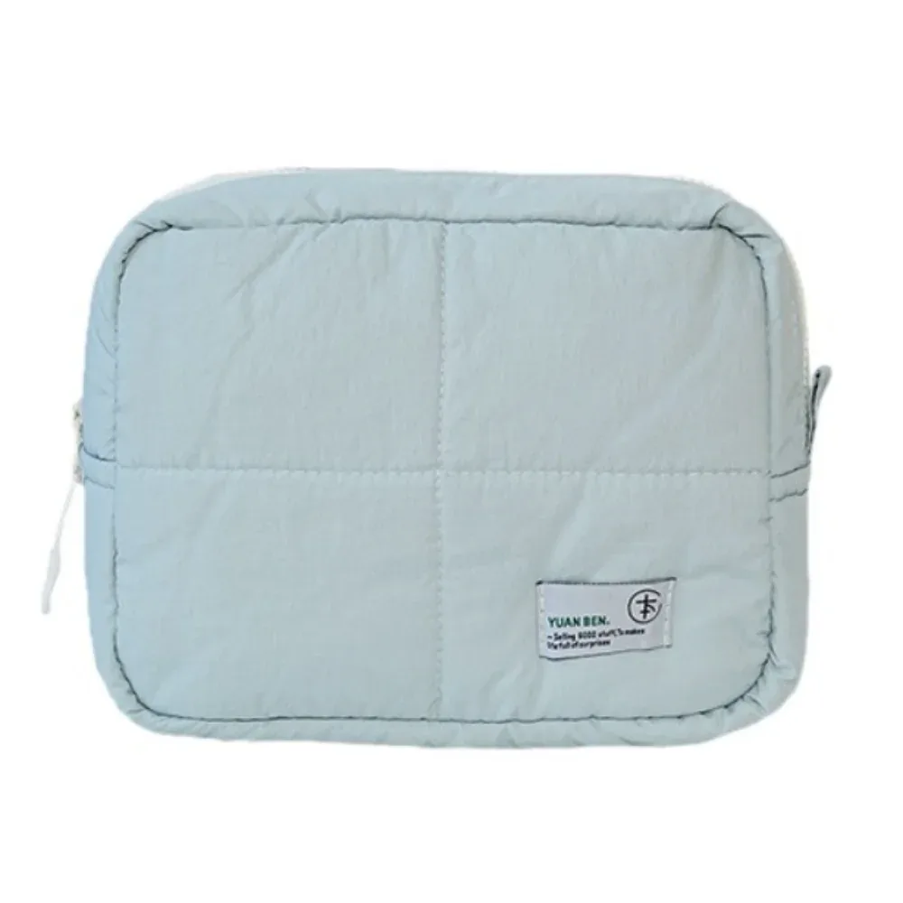 trousse de maquillage matelassée esthétique, pochette carrée bouffante pour cosmétiques, grande capacité, sac de rangement de soins de la peau de couleur unie pour femmes