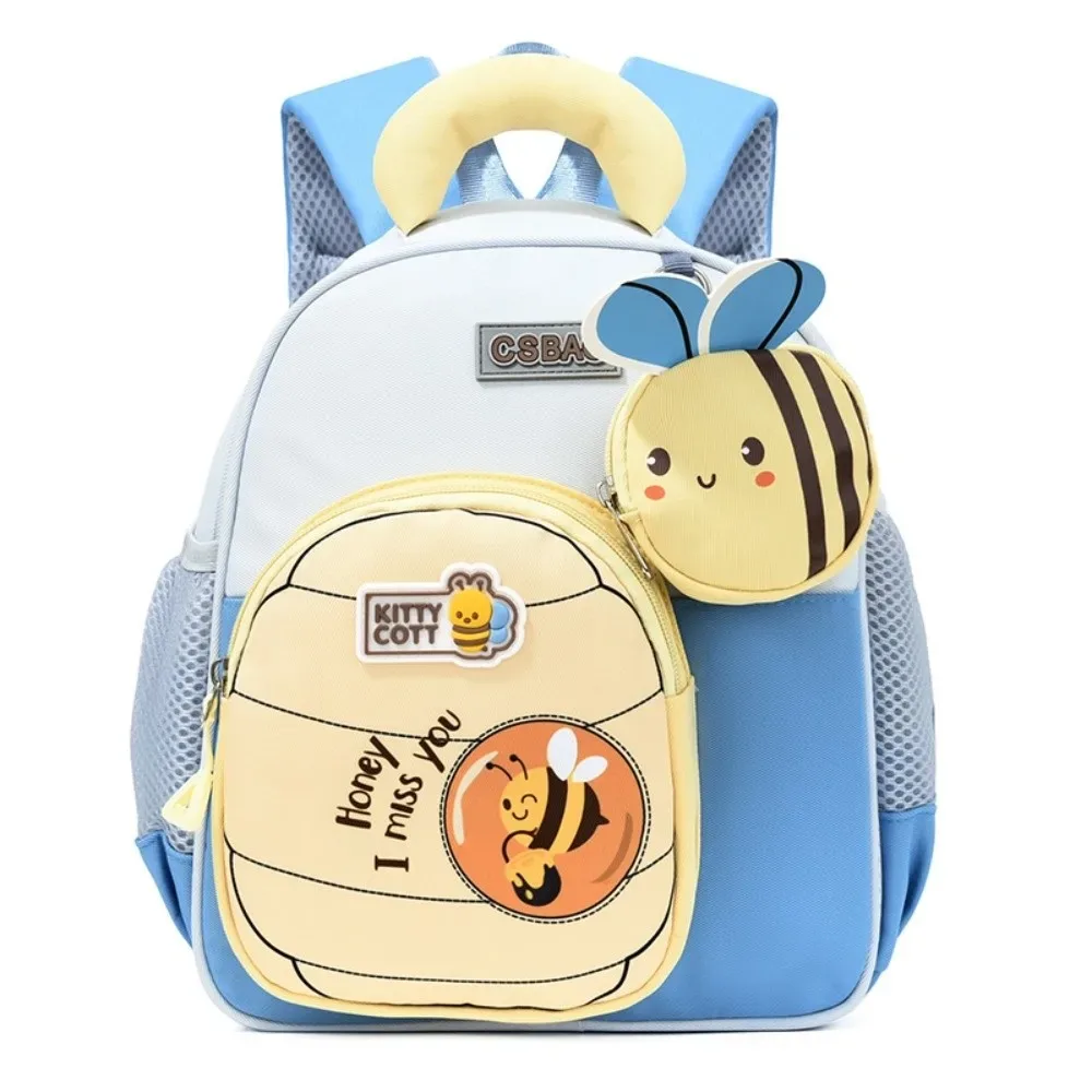 sac à dos pour enfants motif petite abeille de dessin animé, bretelles élargies, ergonomique, léger, soulage la charge, sac à dos pour la maternelle.