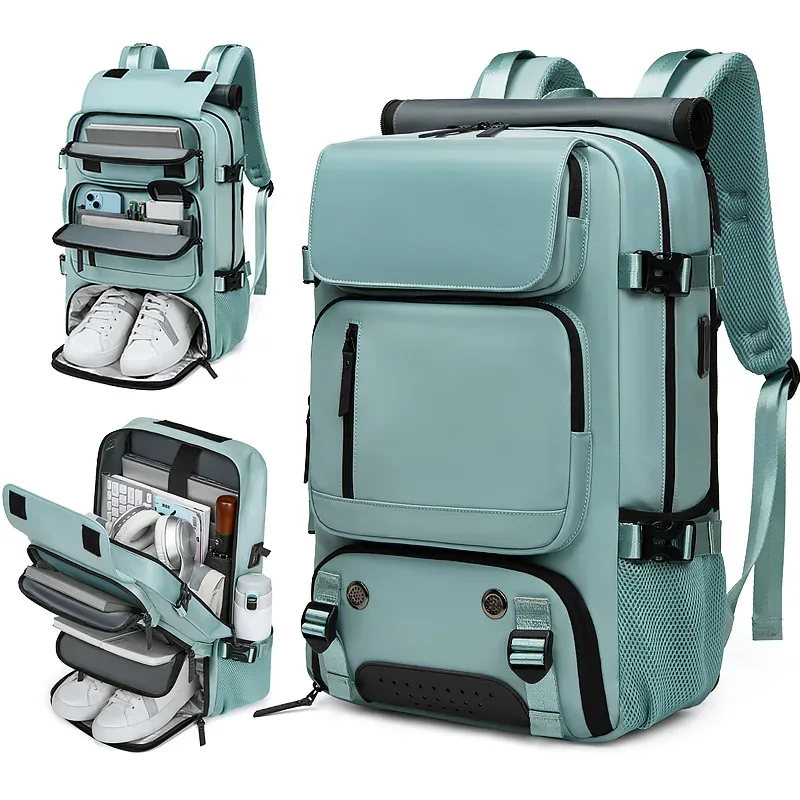 Grand sac à dos de voyage, sac à dos embarquable, chargement USB, étanche, sac à dos de voyage extérieur, compartiment à chaussures indépendant