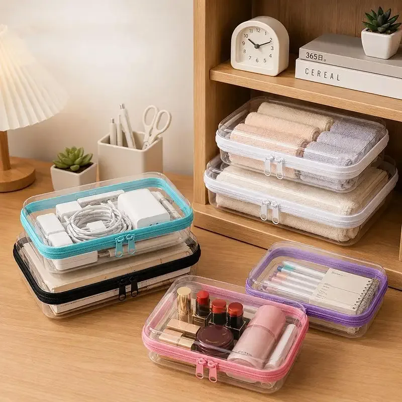 pochette cosmétique transparente à fermeture éclair, étanche, rigide, portable, pour usage quotidien, organiseur de produits de toilette de voyage
