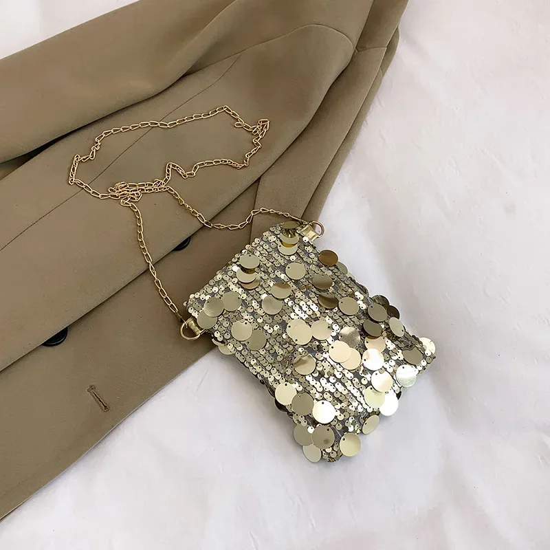 sac bandoulière scintillant à sequins pour femme, pochette de soirée brillante avec chaîne dorée, sac de fête brillant pour club