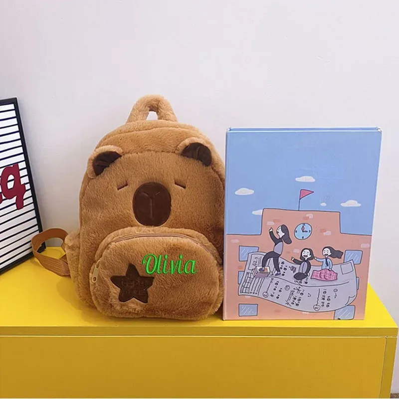 sac à dos décontracté et élégant, avec motif capybara brodé personnalisé, mignon et en peluche, doux et confortable