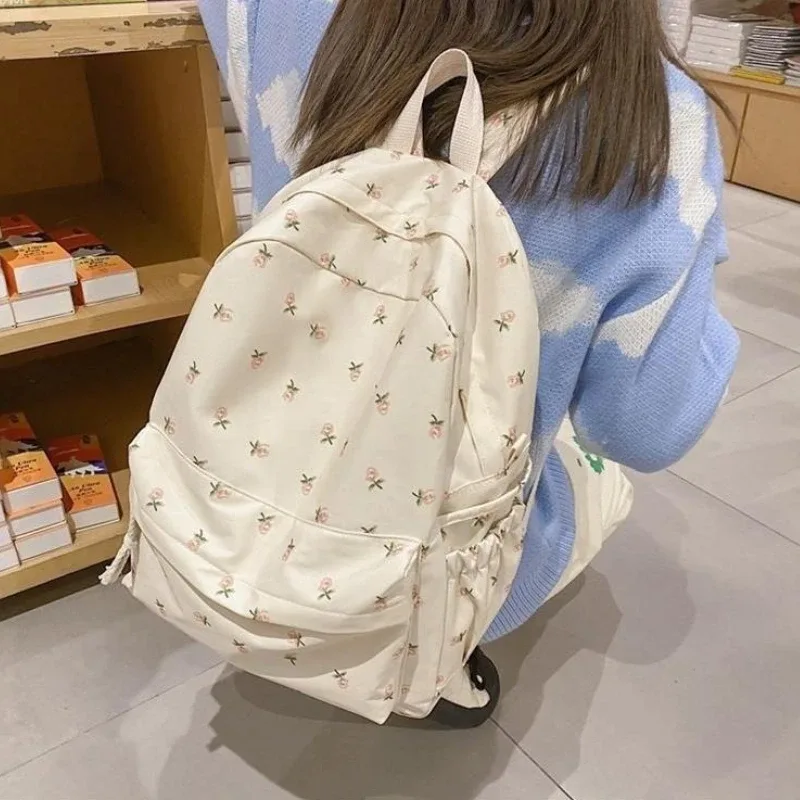 sac à dos scolaire floral blanc pour adolescentes, sac à dos mignon pour femmes, sac à livres en nylon, nouveauté 2026