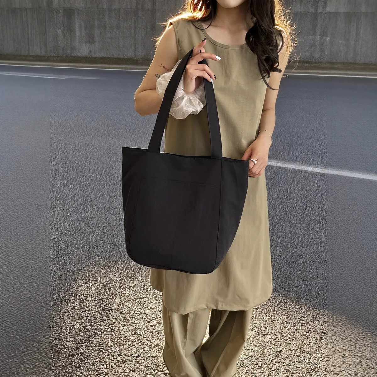 sac fourre-tout en coton lavé avec logo personnalisé, grand sac à bandoulière en toile souple, réutilisable, pour le shopping, les sorties quotidiennes, l'école et les voyages