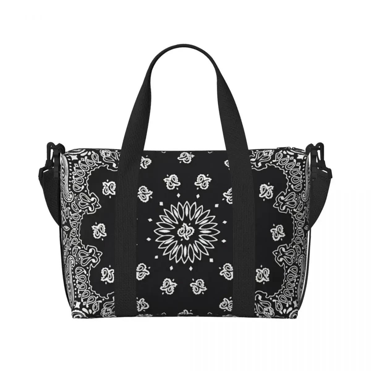 sac de voyage de plage à motif paisley coloré noir, grande capacité, sacs fourre-tout pour la gym, le sport, les femmes, le shopping, sac à bandoulière