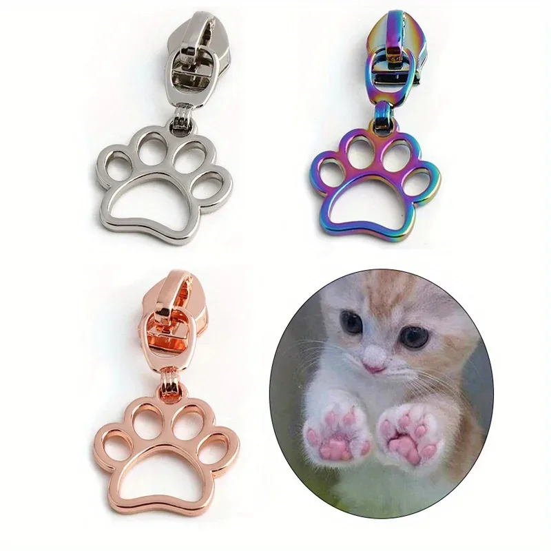 5 pièces sac à main pour animaux de compagnie motif imprimé patte vêtements extracteur de fermeture éclair couleur arc-en-ciel 5 # curseur de ceinture de sac à bandoulière avec languette de traction décorative en nylon