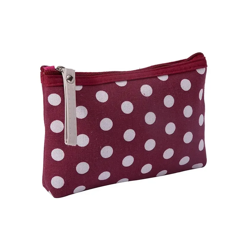 jolie trousse de maquillage en toile à pois pour femmes, pochette de rangement portable pour cosmétiques, trousse de toilette de voyage à fermeture éclair, étui à crayons, organisateur