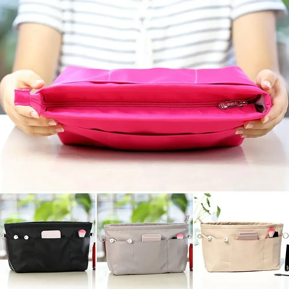 pochette à cosmétiques en feutre, 1 pièce, sac de rangement portable, durable, doublure multi-poches avec fermeture éclair
