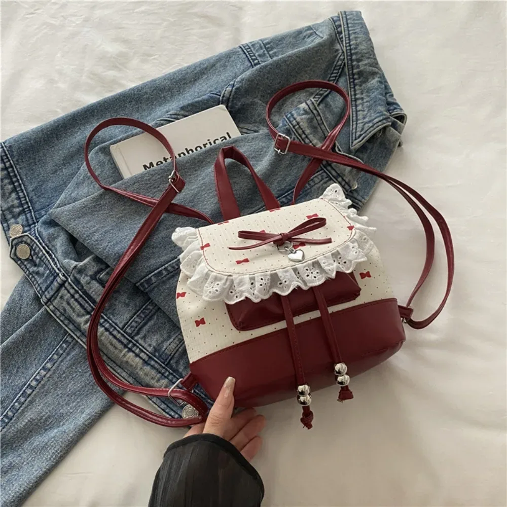 sac à dos mini léger à pois avec nœud papillon et dentelle tendance pour femme