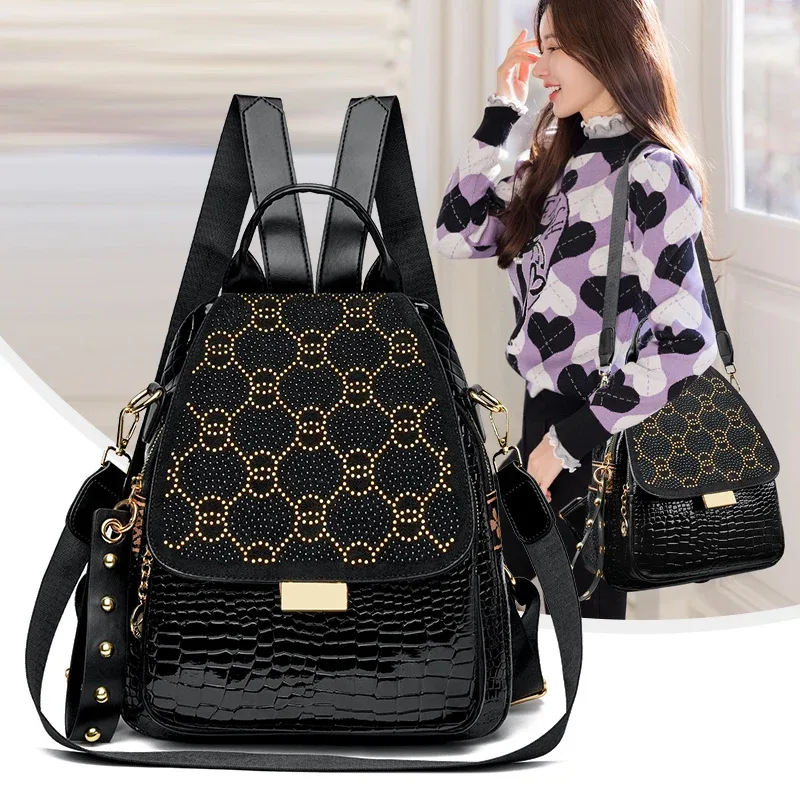 sac à dos de luxe en cuir ciré à l'huile pour femmes, sac à bandoulière tendance de grande capacité, sac à dos de voyage élégant et décontracté, durable et sac à dos
