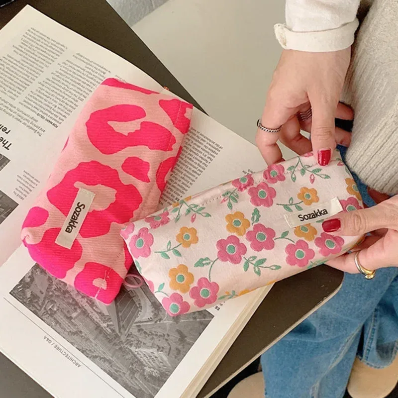 trousse de maquillage à motif floral pour femme, trousse de toilette cosmétique, trousse à fermeture éclair, trousse de voyage pour poudres lavantes, trousse de rangement de maquillage, nouveau