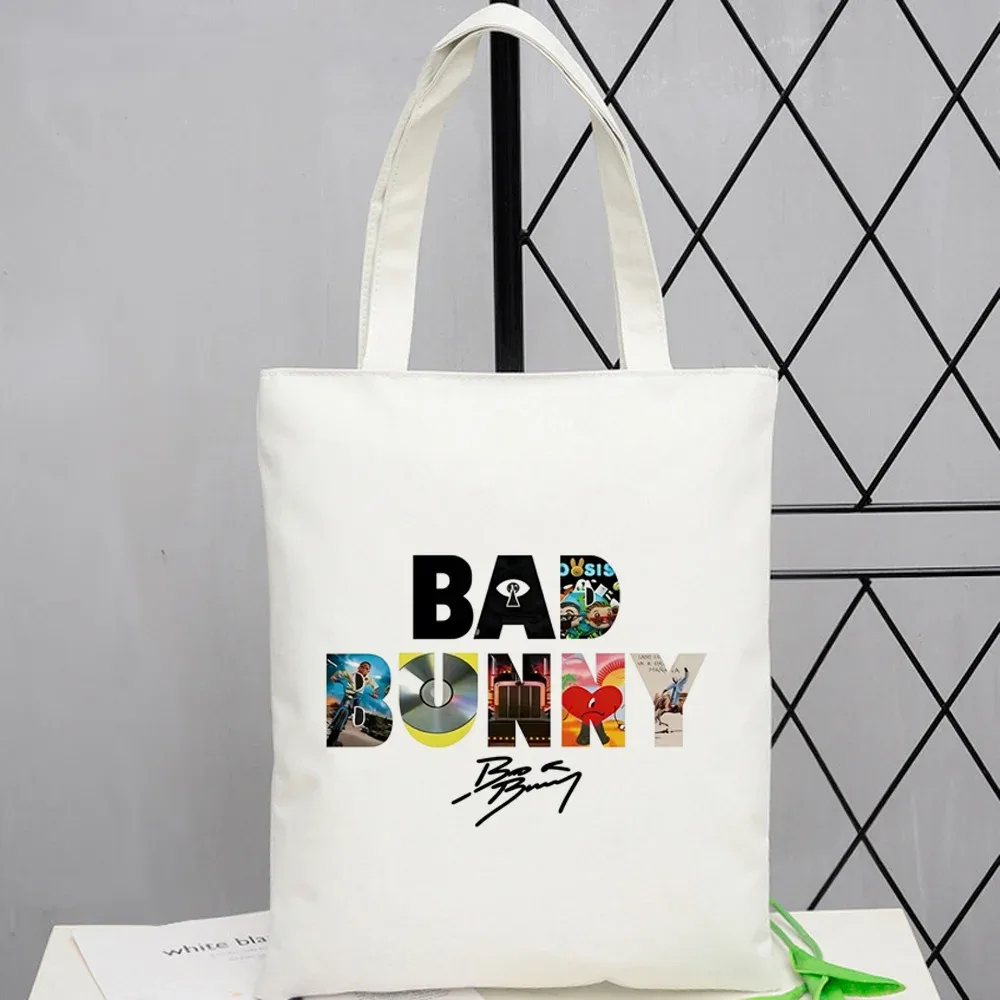 sac fourre-tout bad bunny, sac de courses personnalisable, pliable, réutilisable, à bandoulière, pour femme
