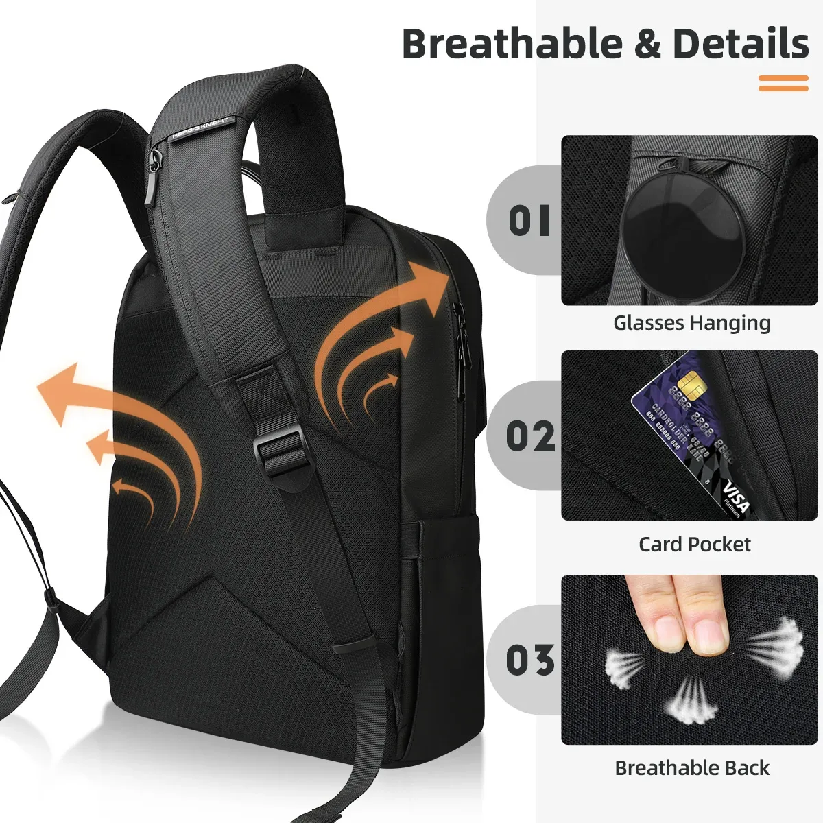 hcankcan-sac à dos de voyage étanche pour homme, sac pour ordinateur portable d'affaires, sac de travail durable, pack décontracté pour adolescent, mode 15.6