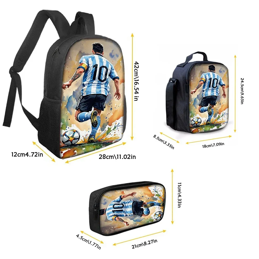 sac à dos imprimé flamme de football, léger, grande capacité, pour l'école, le voyage, avec sac à bandoulière, sac à crayons, cadeau, 3 pièces