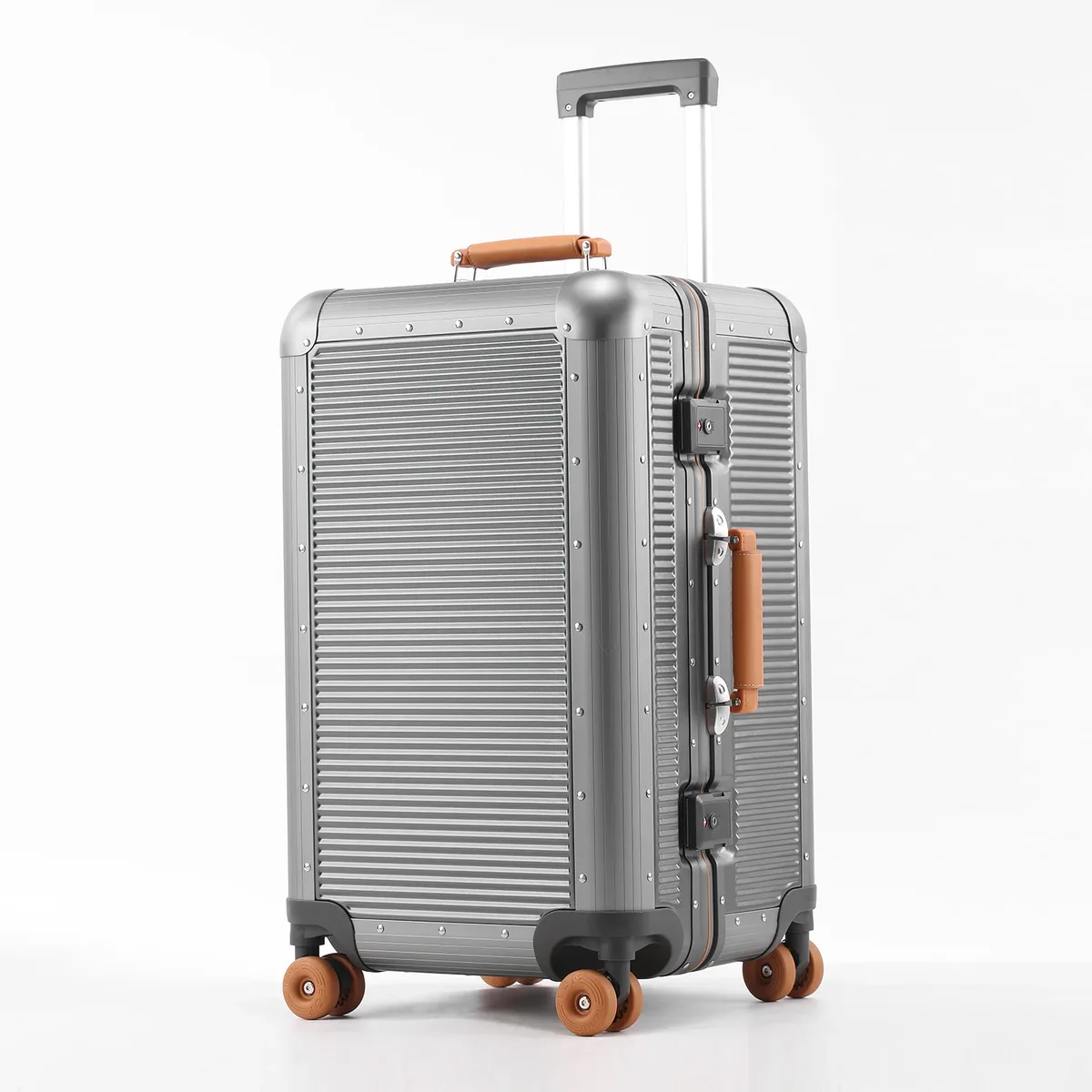 valise en aluminium avec cadre pc, 20/24/28 pouces, grande capacité 3:7, roues silencieuses en gel, serrure tsa, sac de voyage, porte-gobelet et crochet