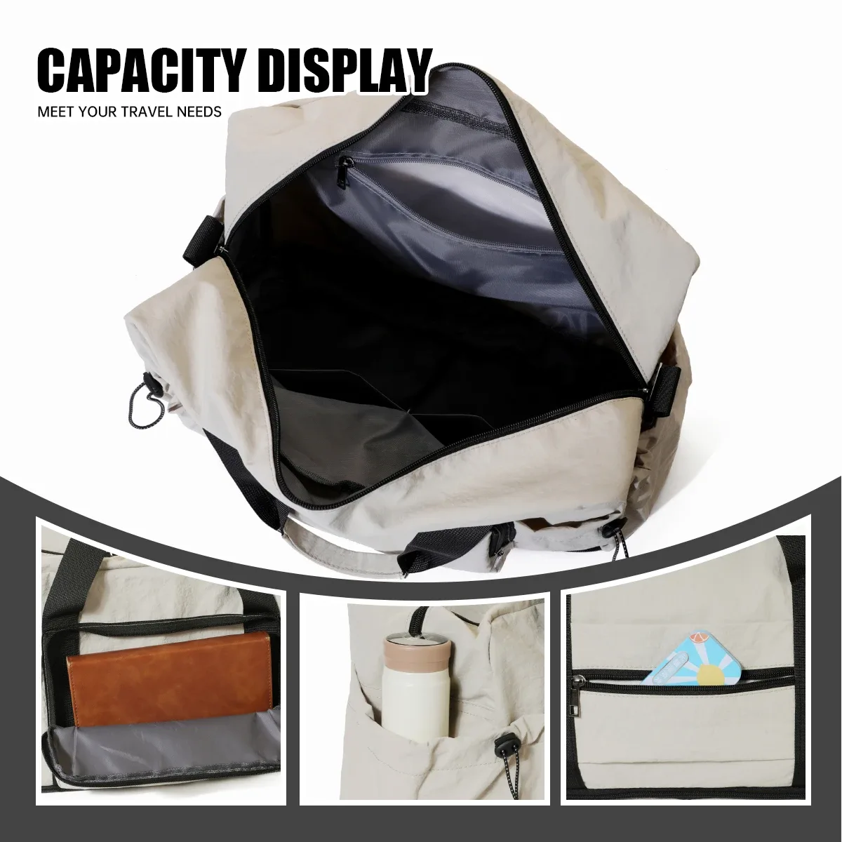 sac de voyage de grande capacité pour les courts voyages, sac de rangement pour bagages, sac de sport léger et portable pour femmes, extensible et peut être fixé à une valise trolley