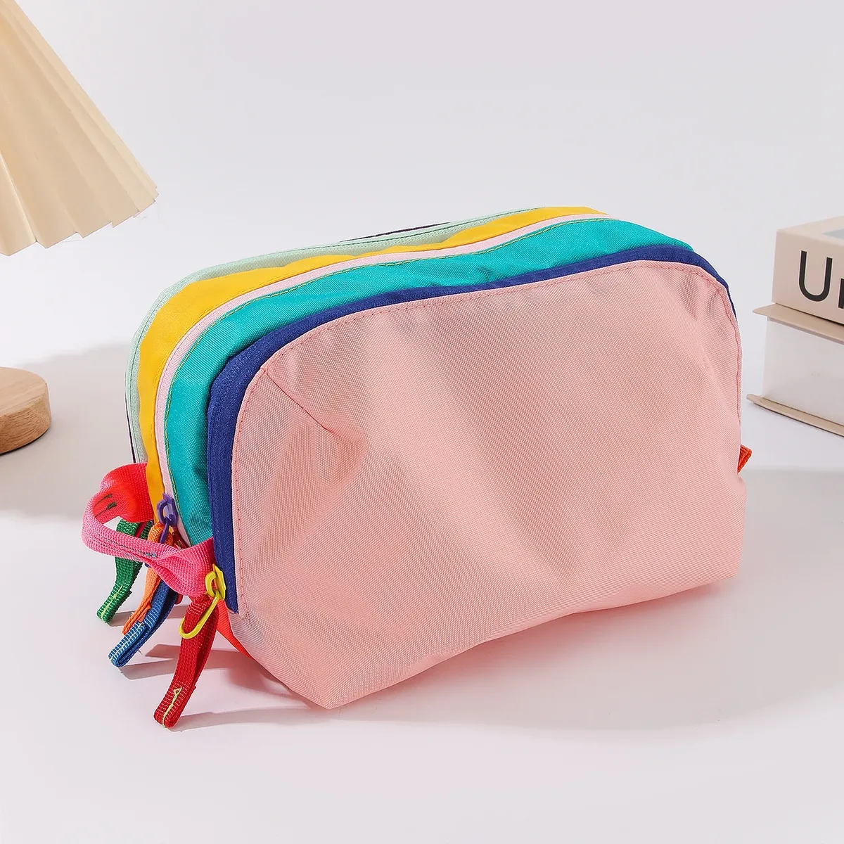 sac de toilette portable durable aux couleurs dopamine, multi-couches, grande capacité, multifonctionnel, sac de maquillage de voyage