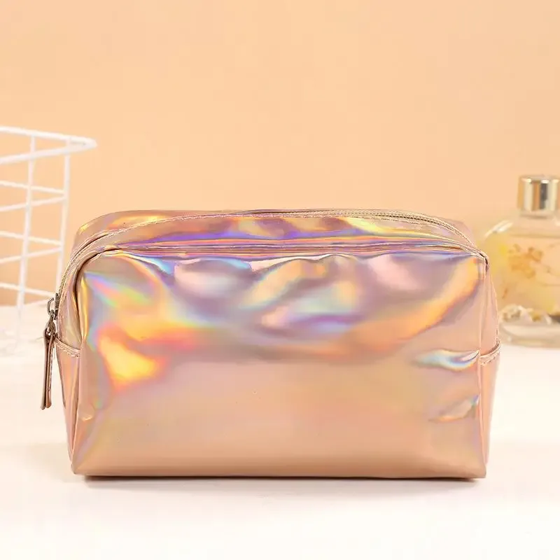 sac cosmétique laser couleur unie, étanche, portable, pour rangement de produits de toilette, sac cadeau maquillage, pochette de maquillage, organiseur de cosmétiques de voyage