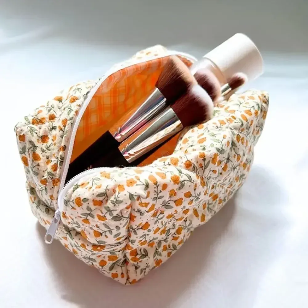 sac de maquillage matelassé matelassé à imprimé de fleurs, sac à main de rangement, trousse de toilette, poudres cosmétiques, grand sac de voyage, 1pc