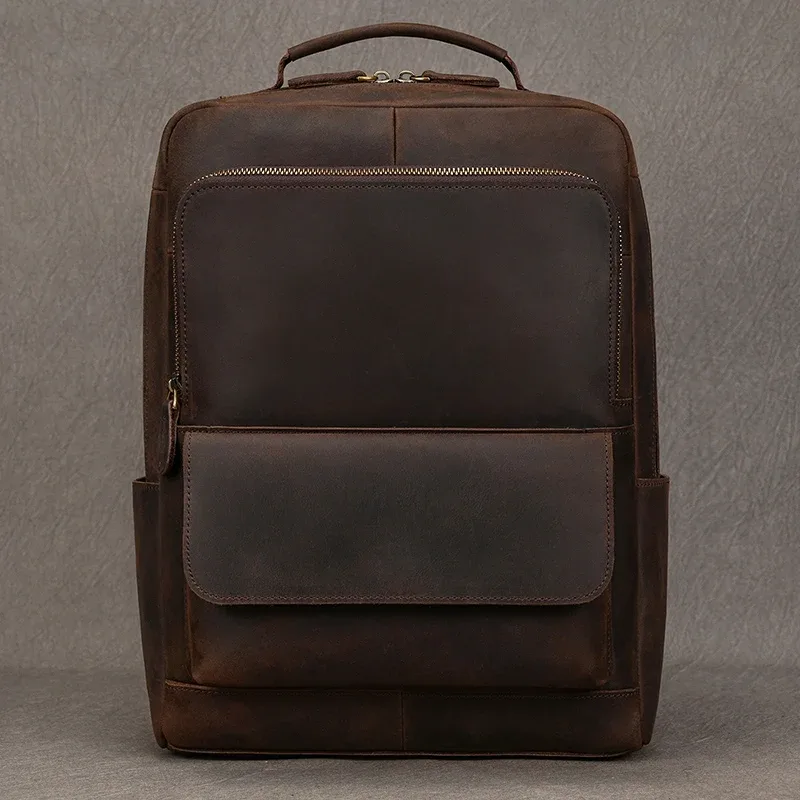 Elin-Sac à dos en cuir de cheval pour homme, sac à dos en cuir véritable pour ordinateur portable, sac de voyage, sac d'école pour homme d'affaires
